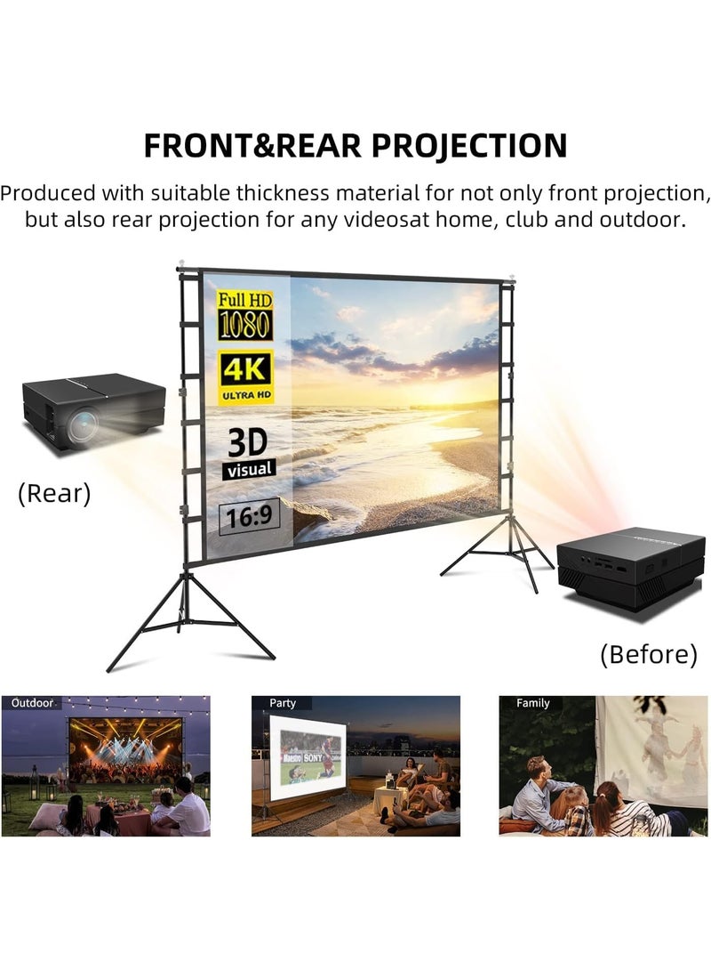 M.A&F's Projector Screen and Stand 100 Inch, Outdoor Portable Projector Movie Screen Pull Down, Indoor Projections Screen with Stand 16:9 4K Full HD Support Height Adjustable for Home Theater (100inch) - Image 2